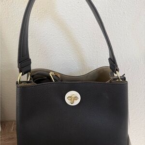 Kate Landry Black Shoulder Bag with Gold Accents